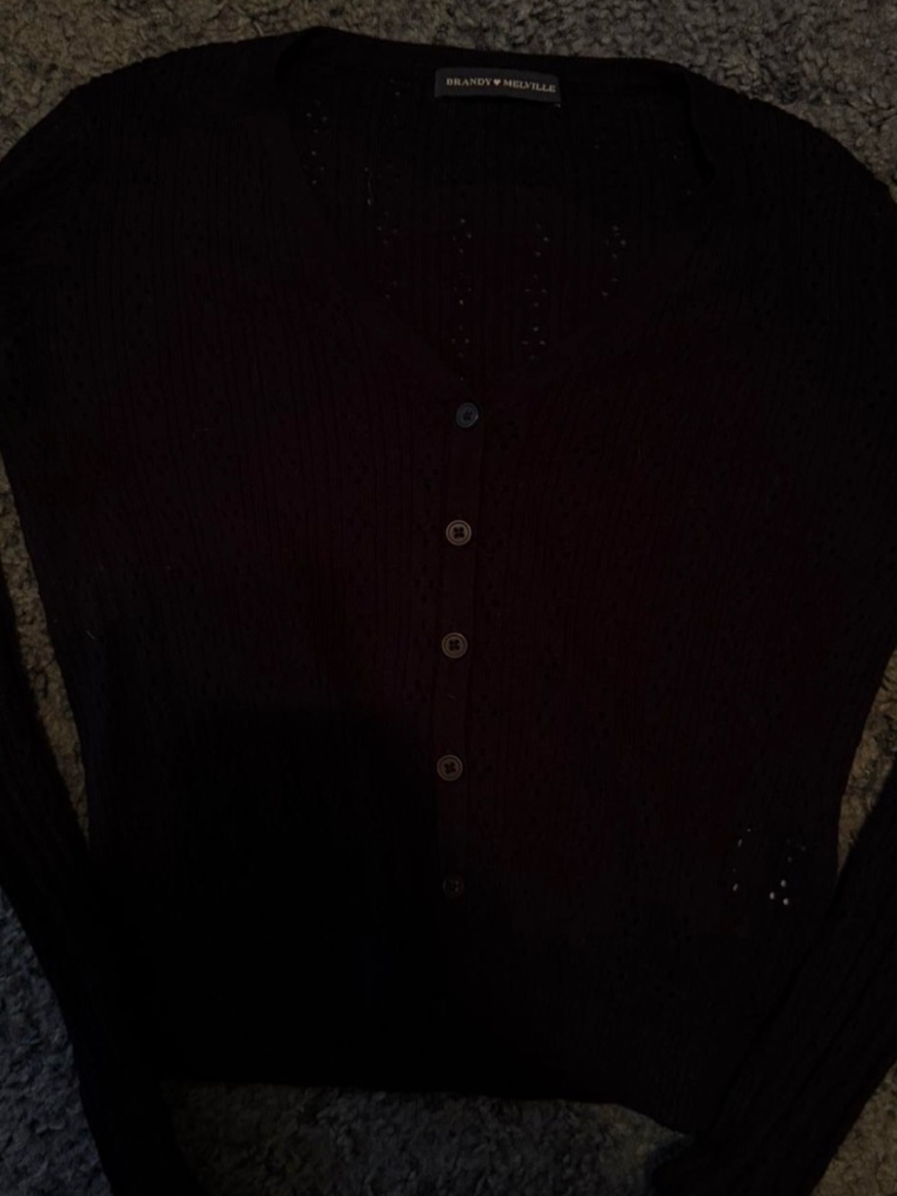Blank NYC Navy Blue Ribbed Button-Front Long Sleeve Top